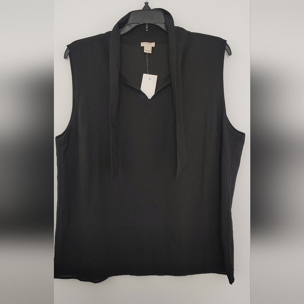 J. Crew Black Sleeveless Blouse with Tie Neck